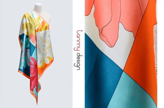 Tan My square printed silk scarf - Bao Loc - colorful